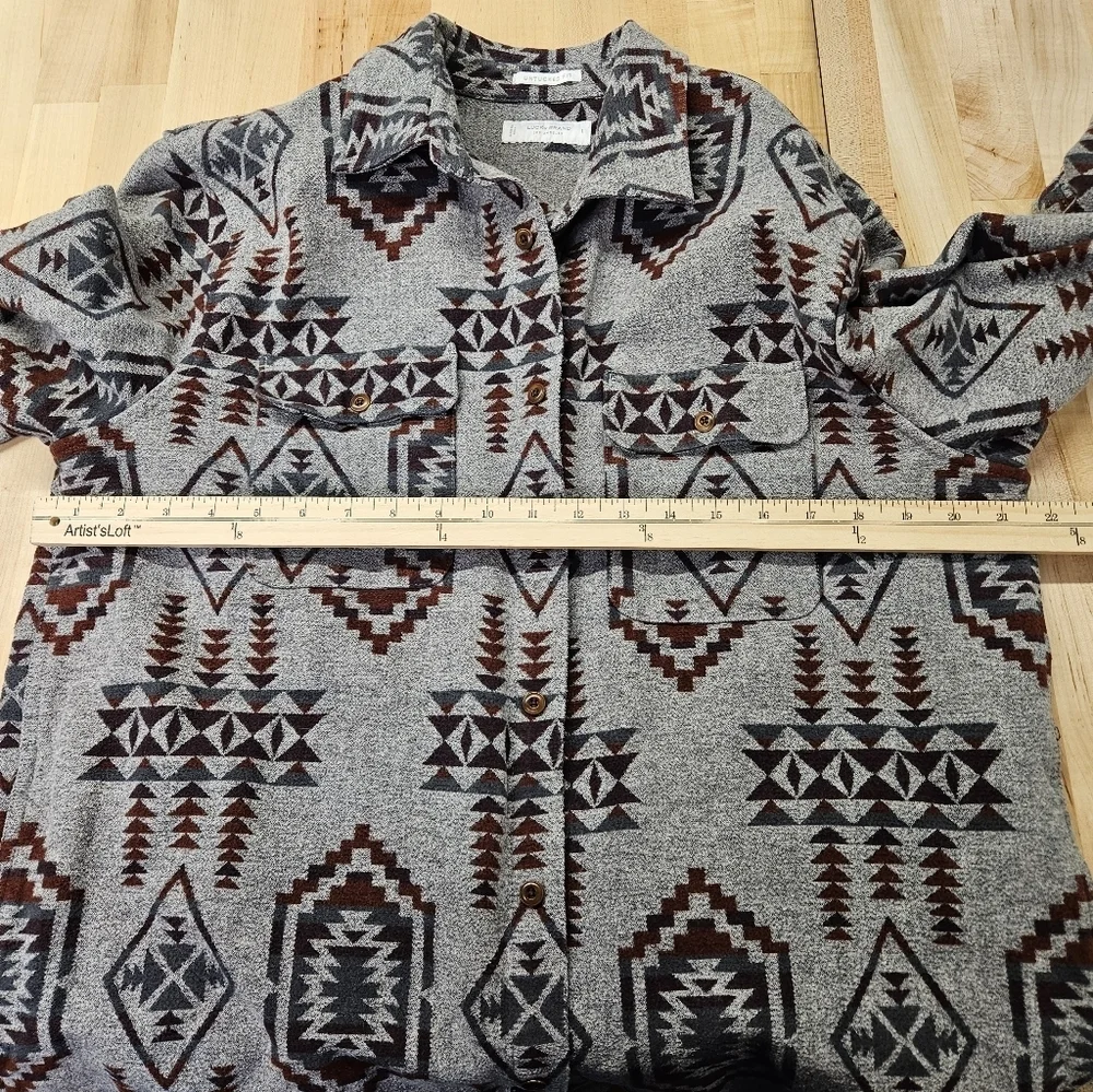 Lucky Brand Boulder Creek Shirt Jacket Mens Large Gray Red Southwestern Aztec